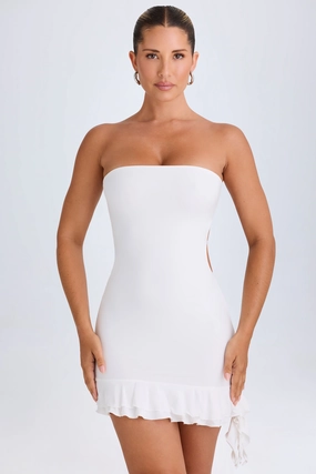 Ruffle-Trim Cut-Out Bandeau Mini Dress in White Dresses outlet online