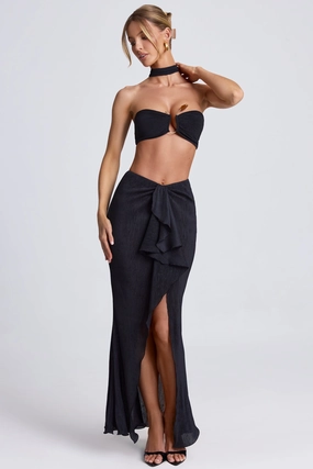 Ruffle-Trim Maxi Skirt in Black Bottoms Womens - women's pants clearance