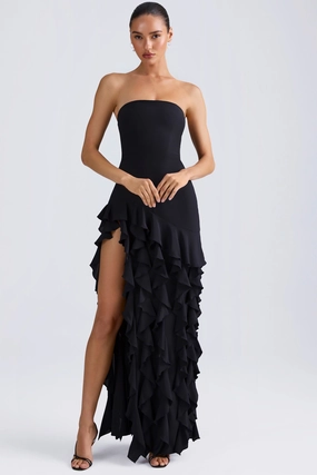 Ruffle-Trim Strapless Gown in Black Dresses - maxi dresses best price