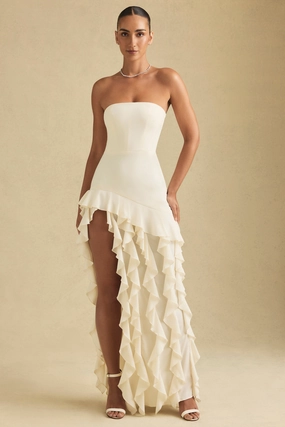Ruffle-Trim Strapless Gown in Ivory Dresses - maxi dresses best price