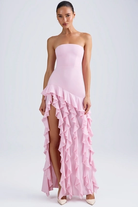 Ruffle-Trim Strapless Gown in Light Pink Dresses - maxi dresses best price