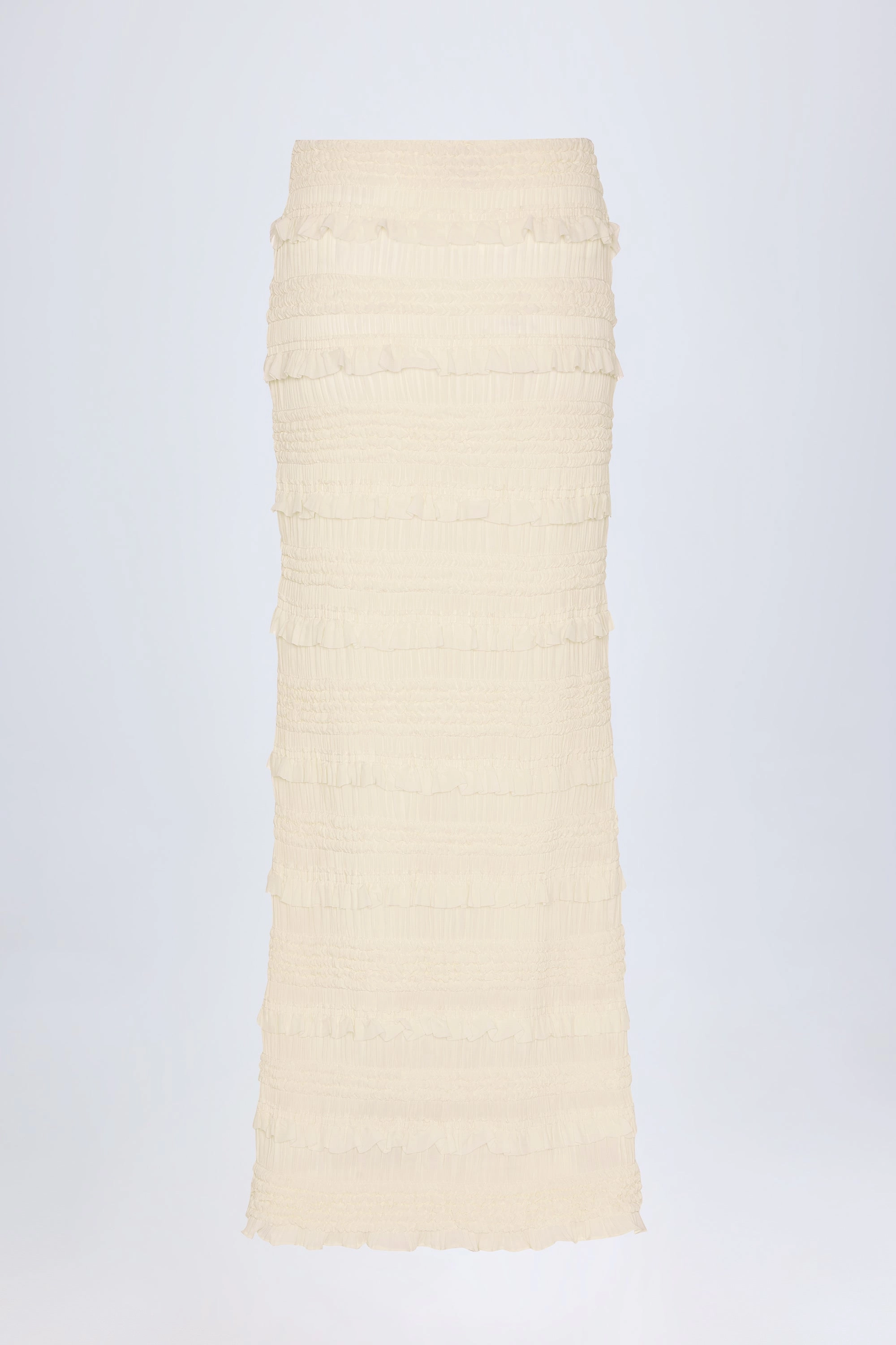 Ruffled Mid-Rise Maxi Skirt in Ivory