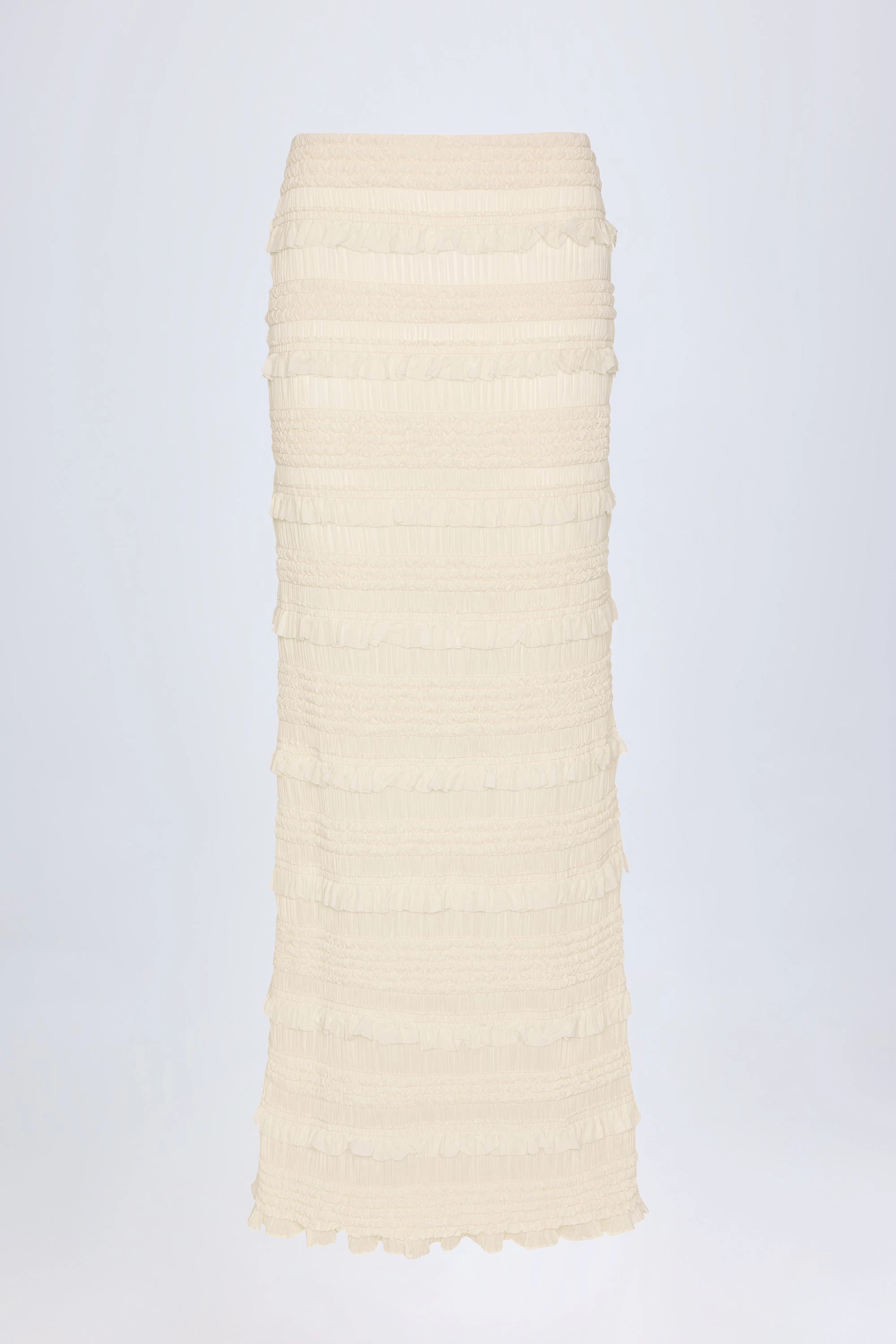 Ruffled Mid-Rise Maxi Skirt in Ivory Bottoms Womens - women's pants clearance
