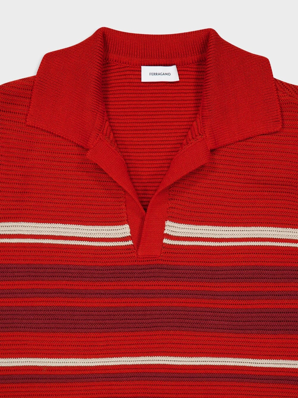 Rust and Red Striped Cotton Knit Polo