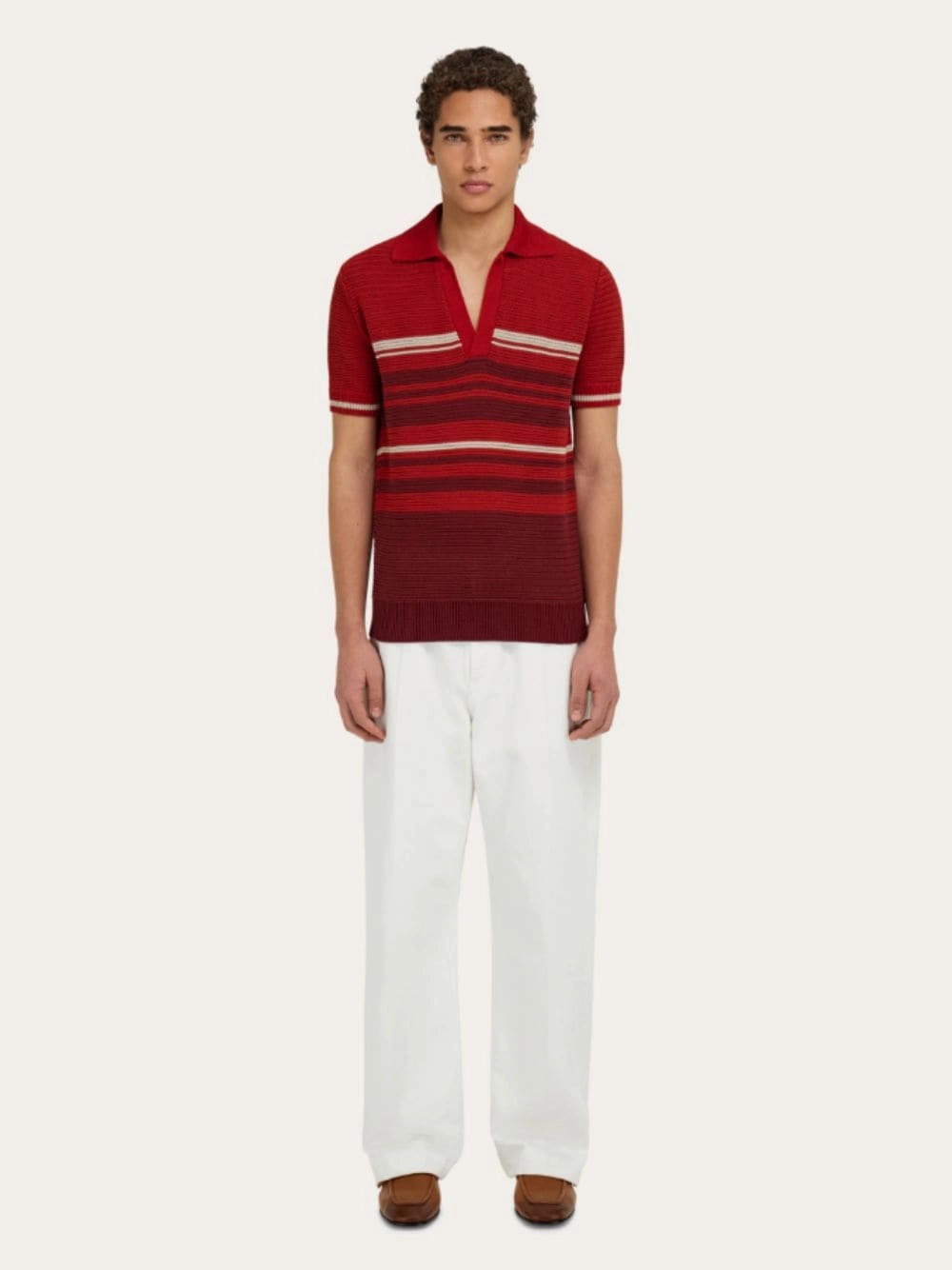 Rust and Red Striped Cotton Knit Polo