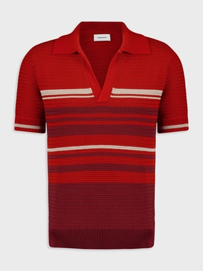 Rust and Red Striped Cotton Knit Polo Tops Mens - men's t-shirts outlet
