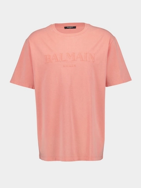 Salmon Vintage Balmain Embroidered T-Shirt Tops Mens - flannel shirts