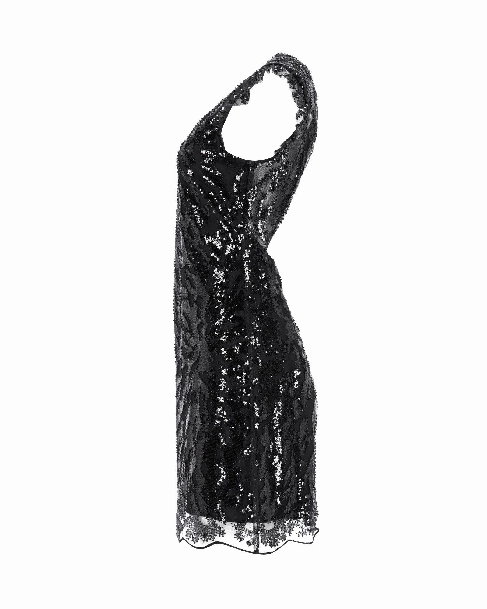 Sandro Embellished Sequin Mini Dress in Black Polyester