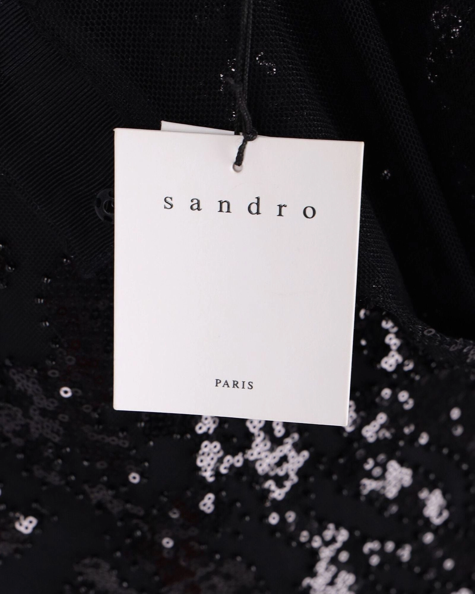Sandro Embellished Sequin Mini Dress in Black Polyester