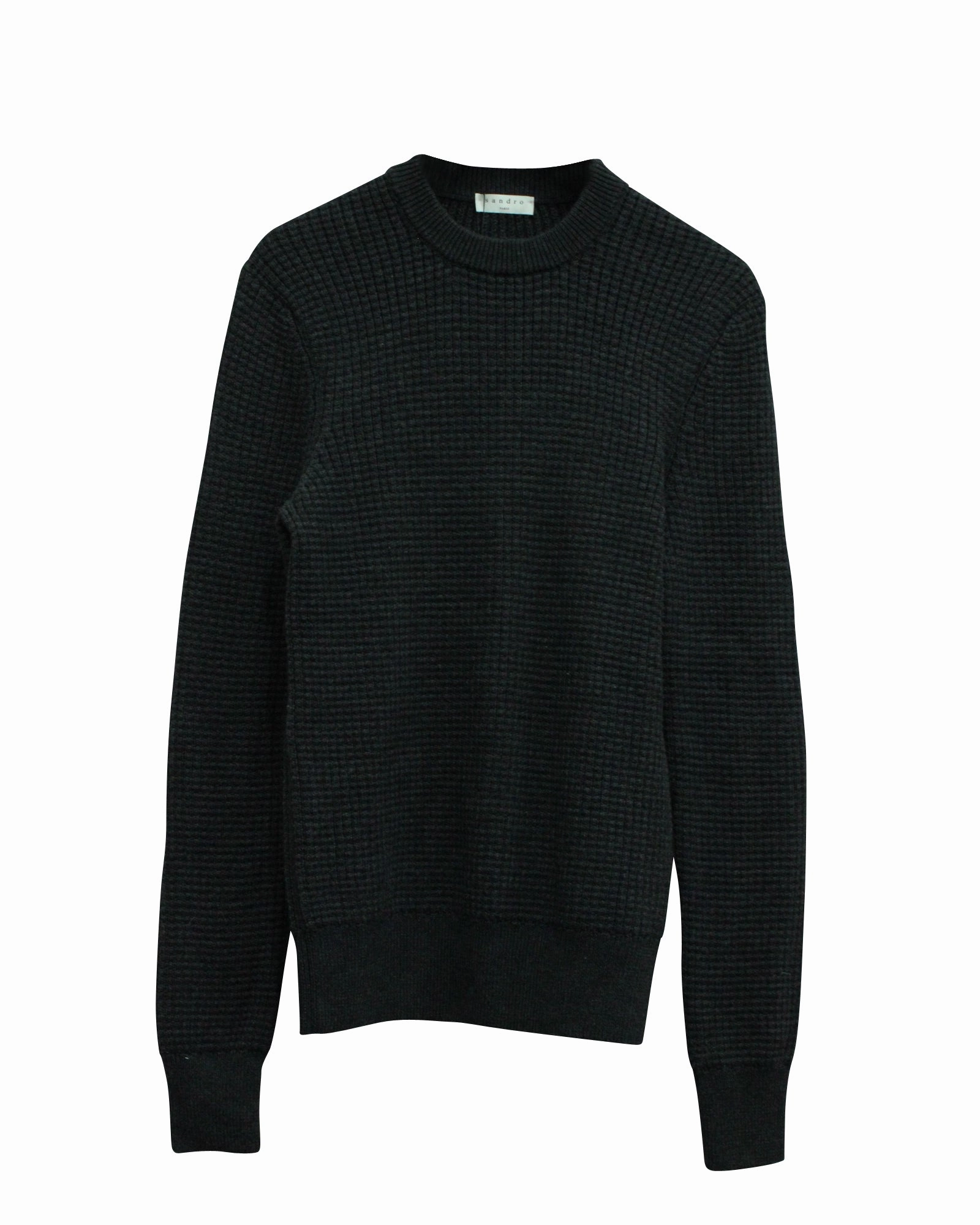 Sandro Paris Checked Pattern Texture Sweater in Dark Grey Wool turtleneck sweaters sale