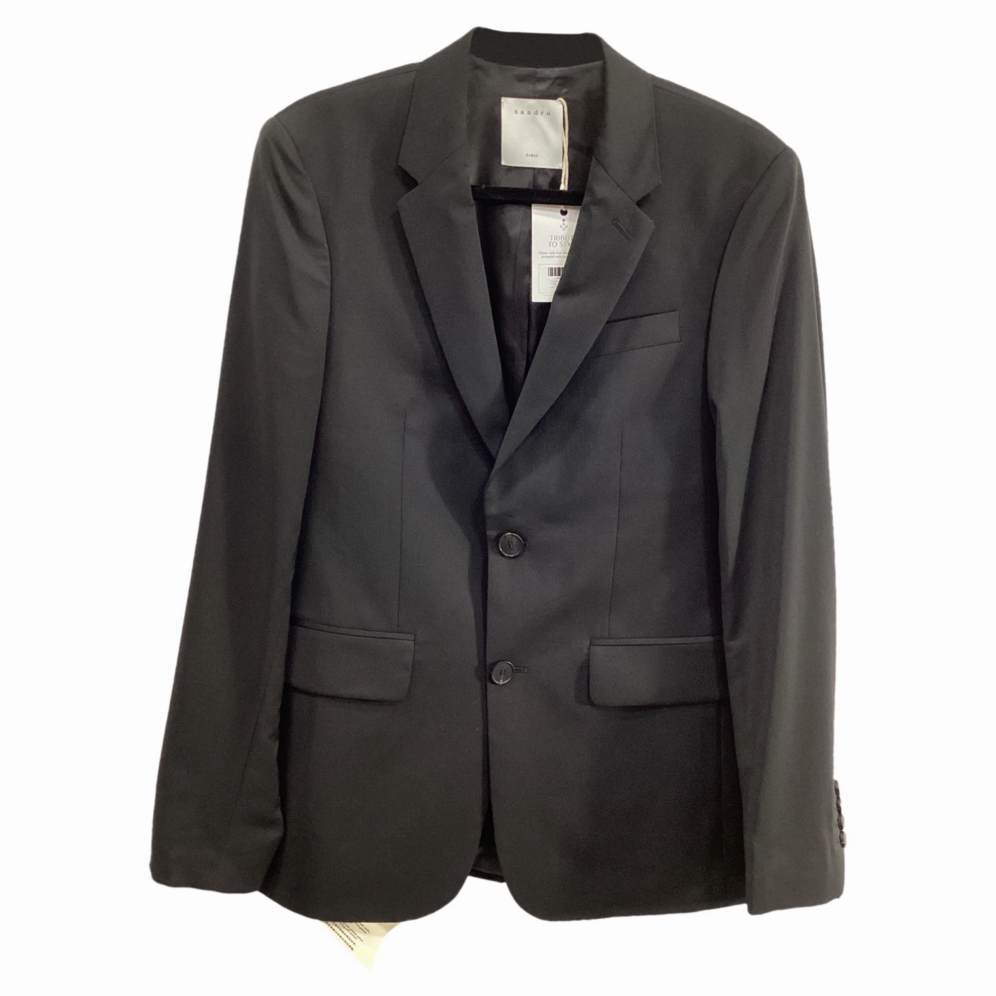 Sandro Paris Single-Breasted Blazer in Black Wool