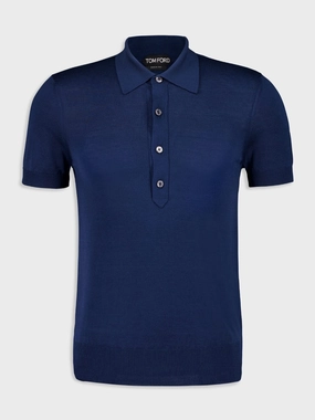 Sapphire Blue Silk Viscose Short-Sleeve Polo Tops Mens - men's t-shirts outlet