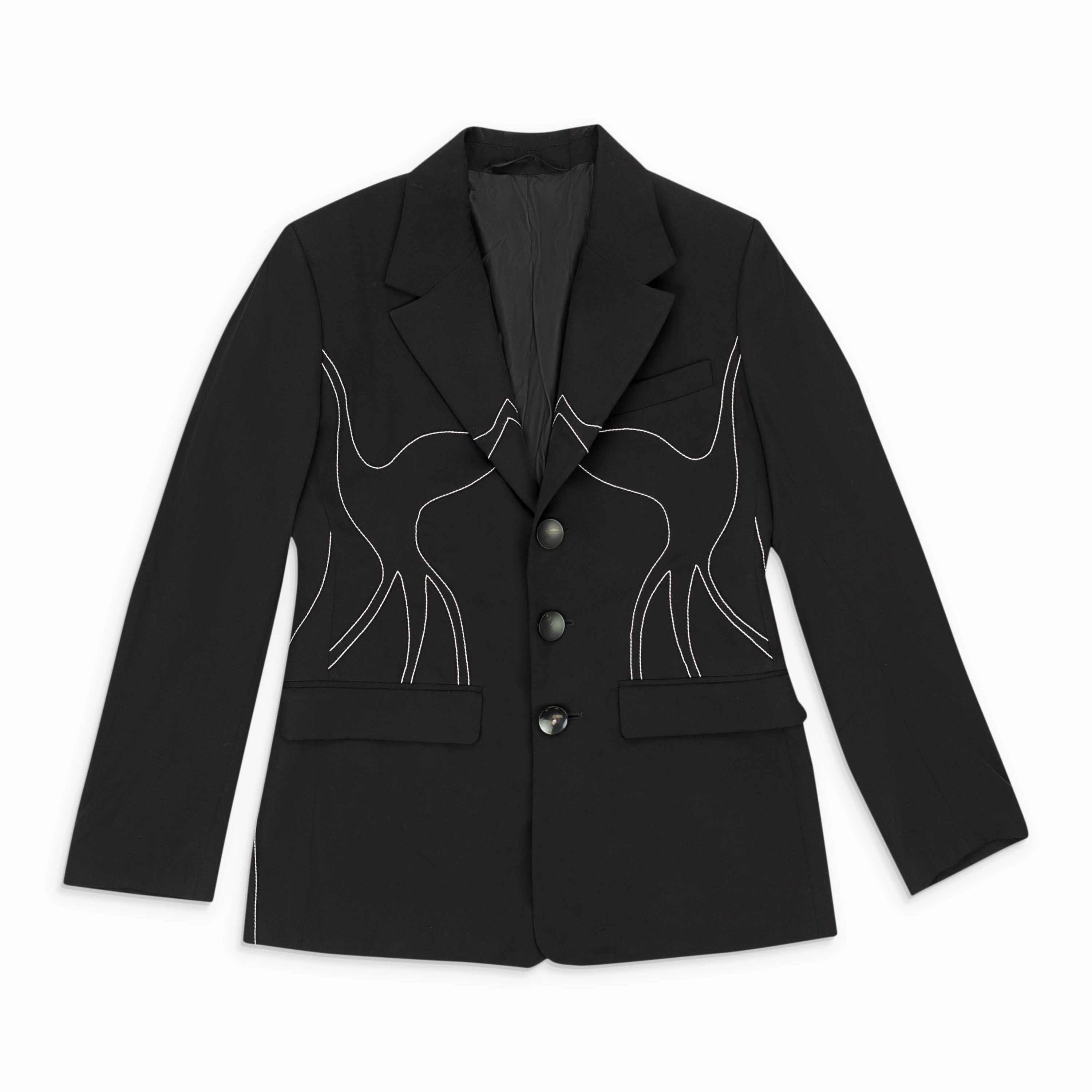 SAQI SINGLE-BREASTED WOOL BLACK SUIT JACKET