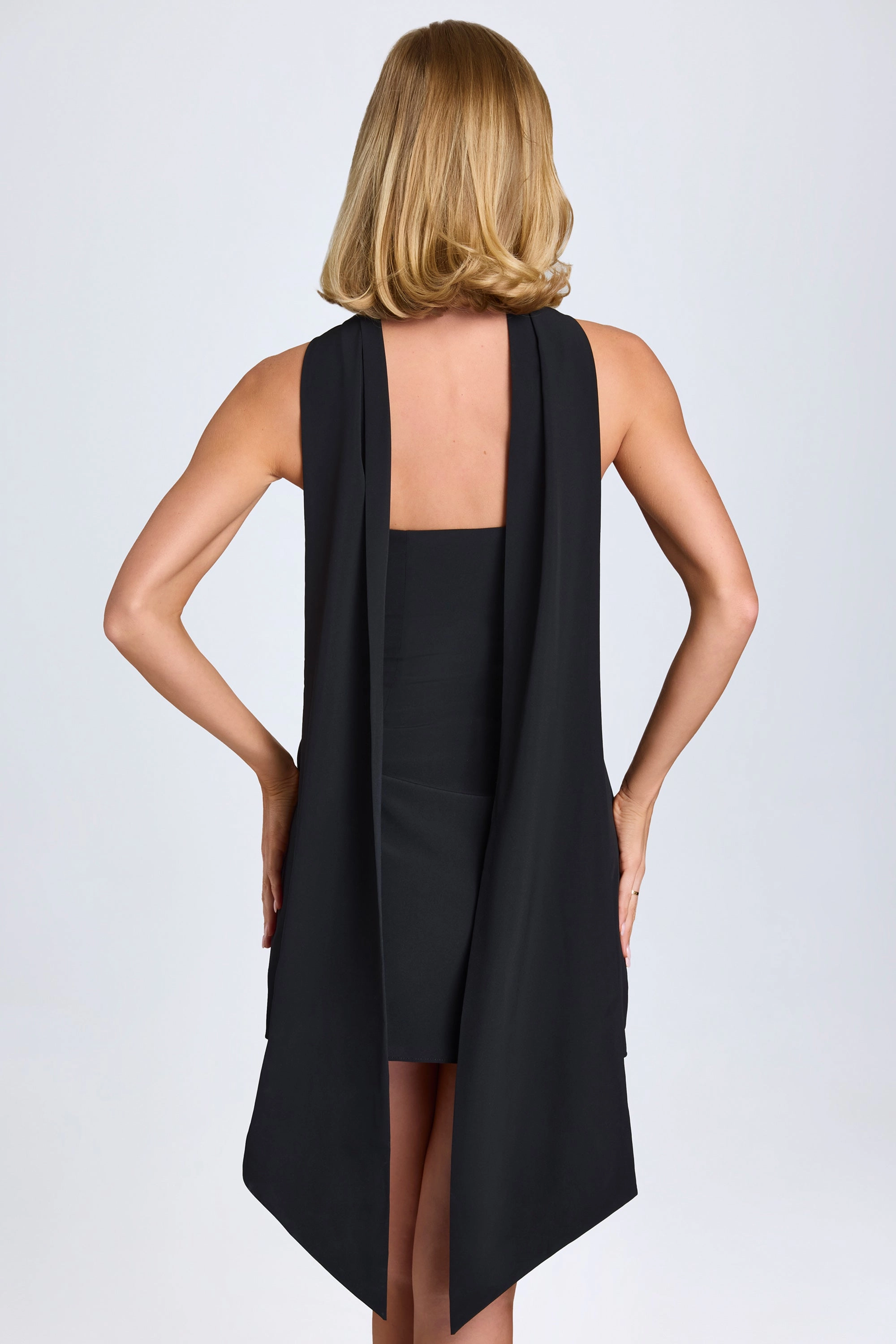 Scarf-Detail A-Line Mini Dress in Black