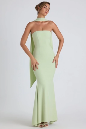Scarf-Detail Strapless Gown in Spring Green Dresses - maxi dresses best price