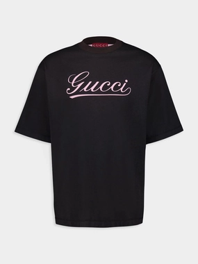 Script Print Black Cotton T-shirt Tops Mens - flannel shirts