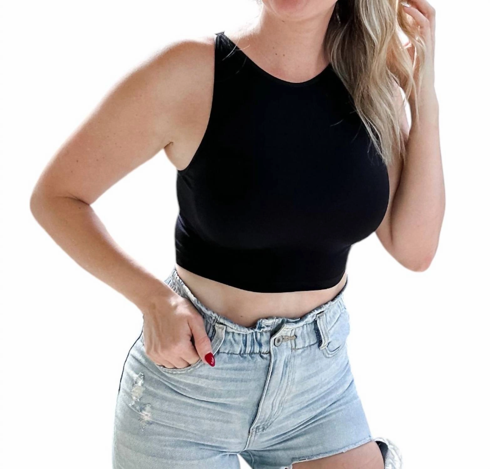 Seamless Crop Top Bralette In Black
