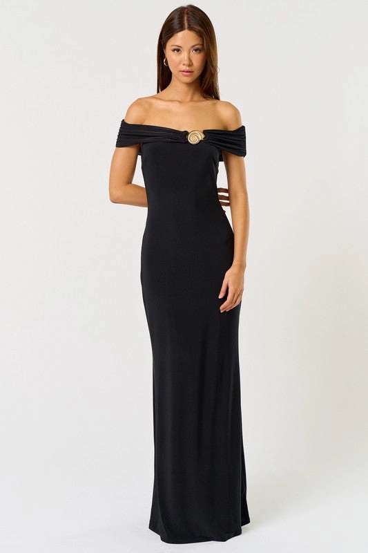 Seashell Radiance Off Shoulder Maxi Dress