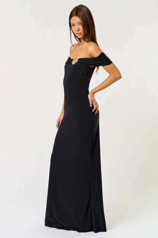 Seashell Radiance Off Shoulder Maxi Dress