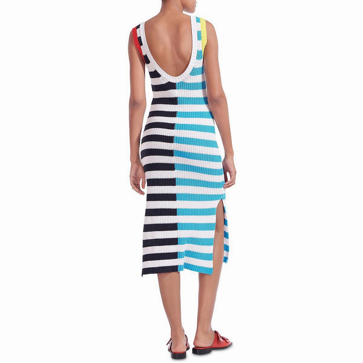 Seashore Womens Stripe Calf Midi Dress