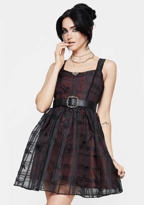 Sedona Organza Check Embroidered Mini Dress Dresses Womens - women's dresses clearance