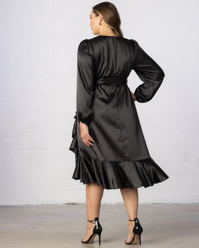 Serena Satin Ruffle Wrap Dress