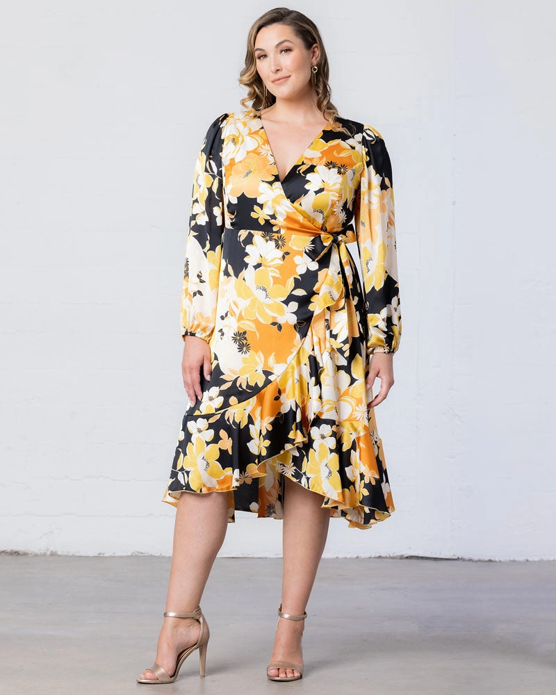 Serena Satin Ruffle Wrap Dress