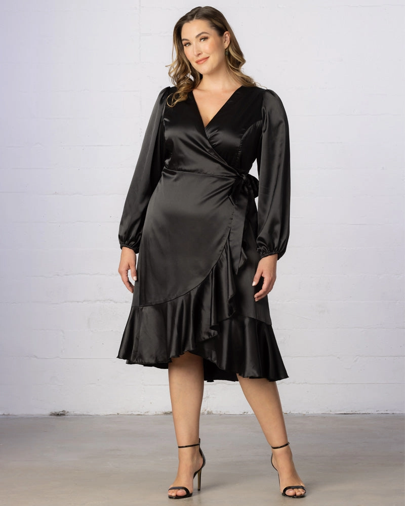 Serena Satin Ruffle Wrap Dress