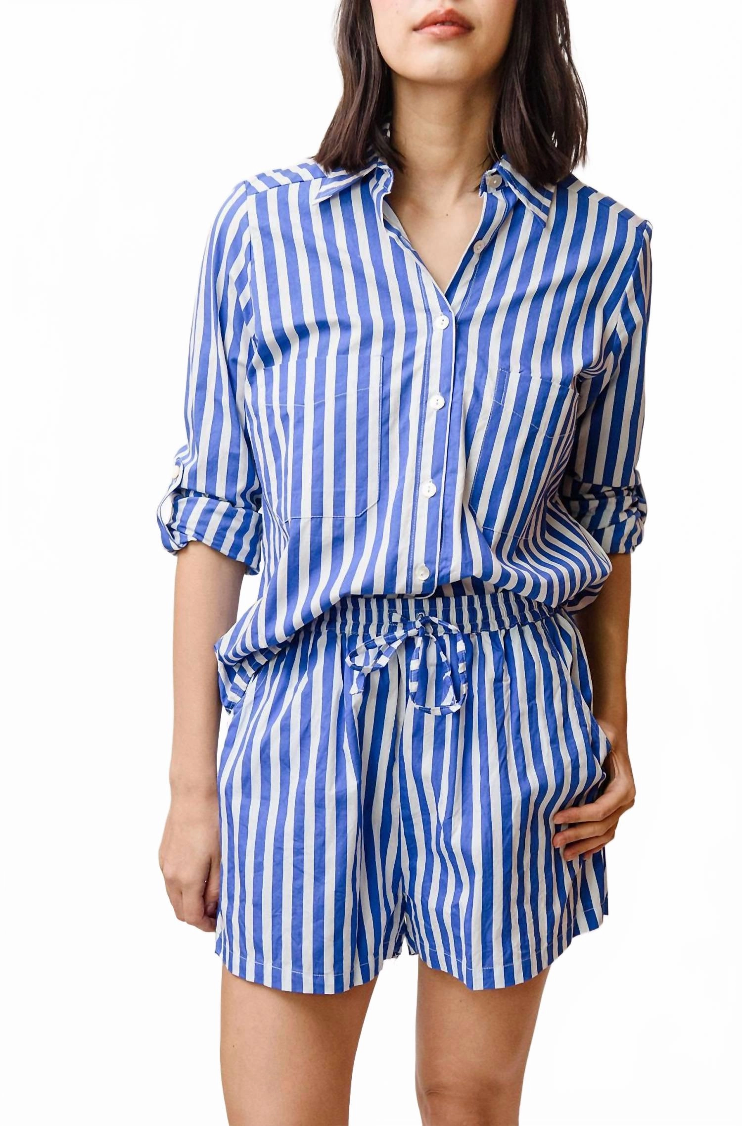 Shiloh Poplin Shirt In Blue/white Stripe