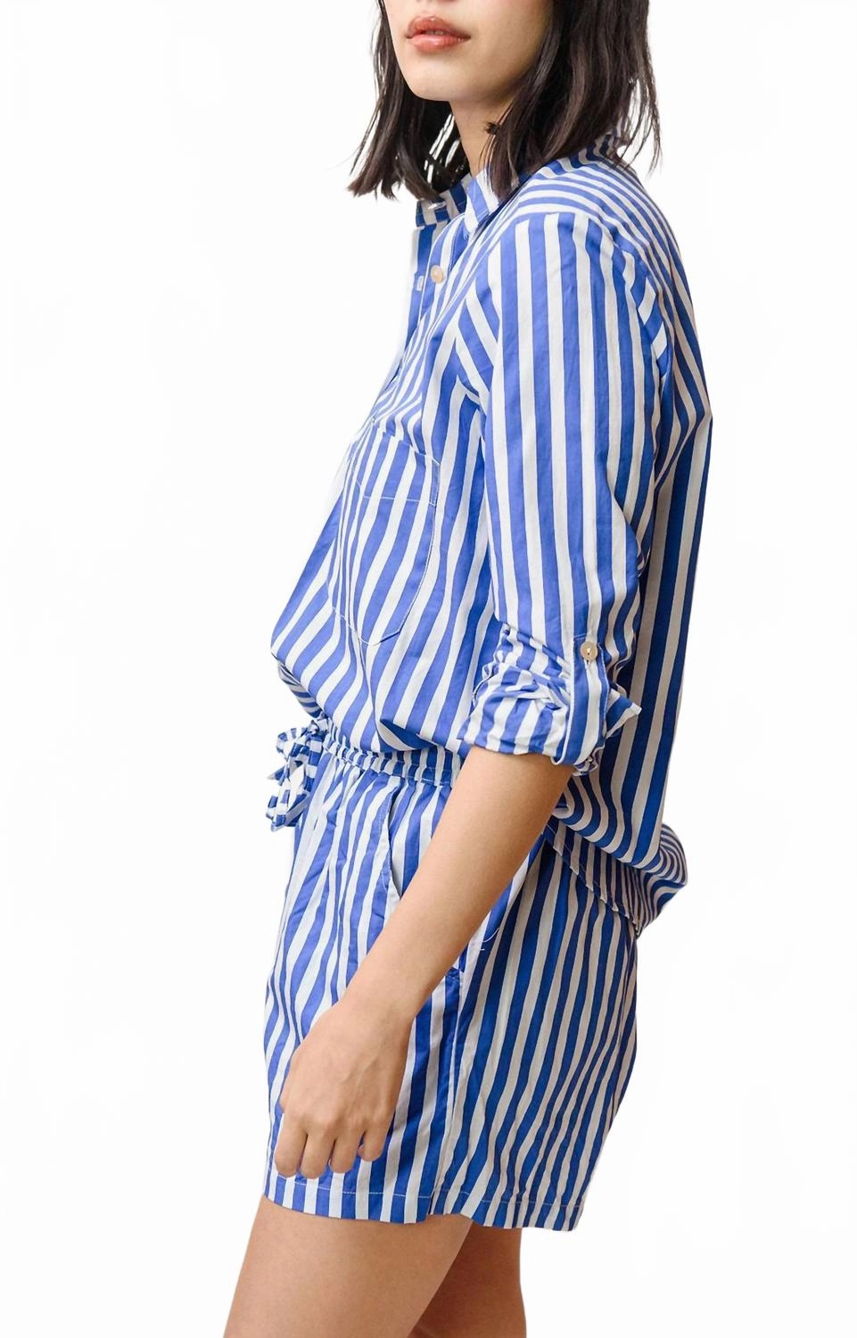 Shiloh Poplin Shirt In Blue/white Stripe