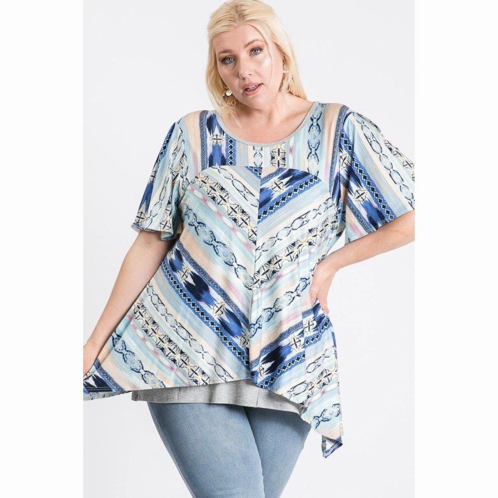 Short Sleeve Aztec Patterned Layered Top