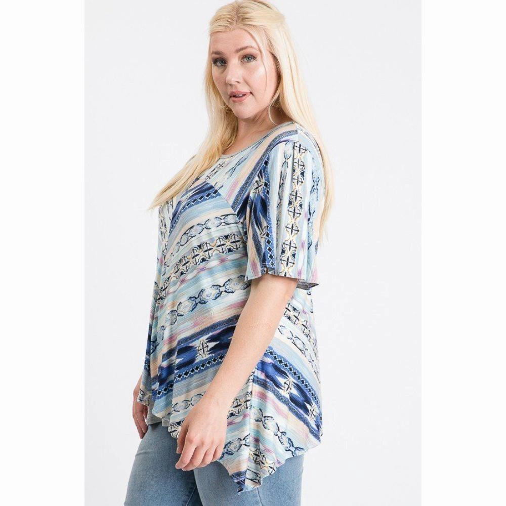 Short Sleeve Aztec Patterned Layered Top