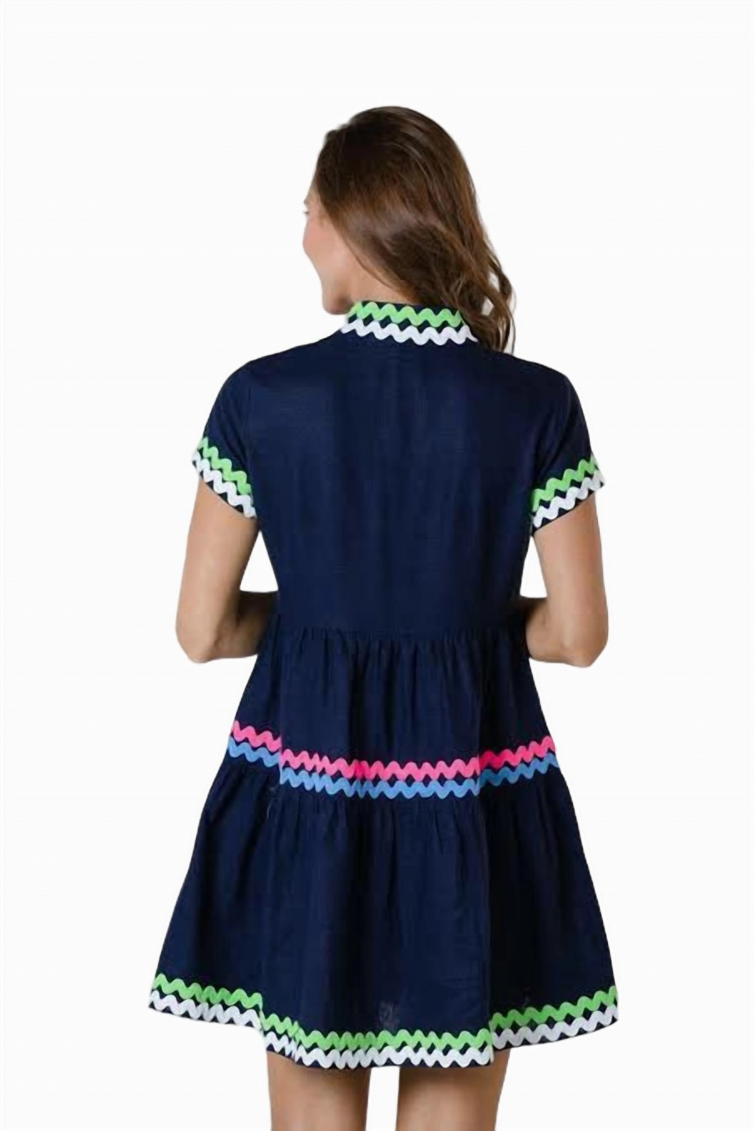 Short Sleeve Fit And Flare Dress In Navy