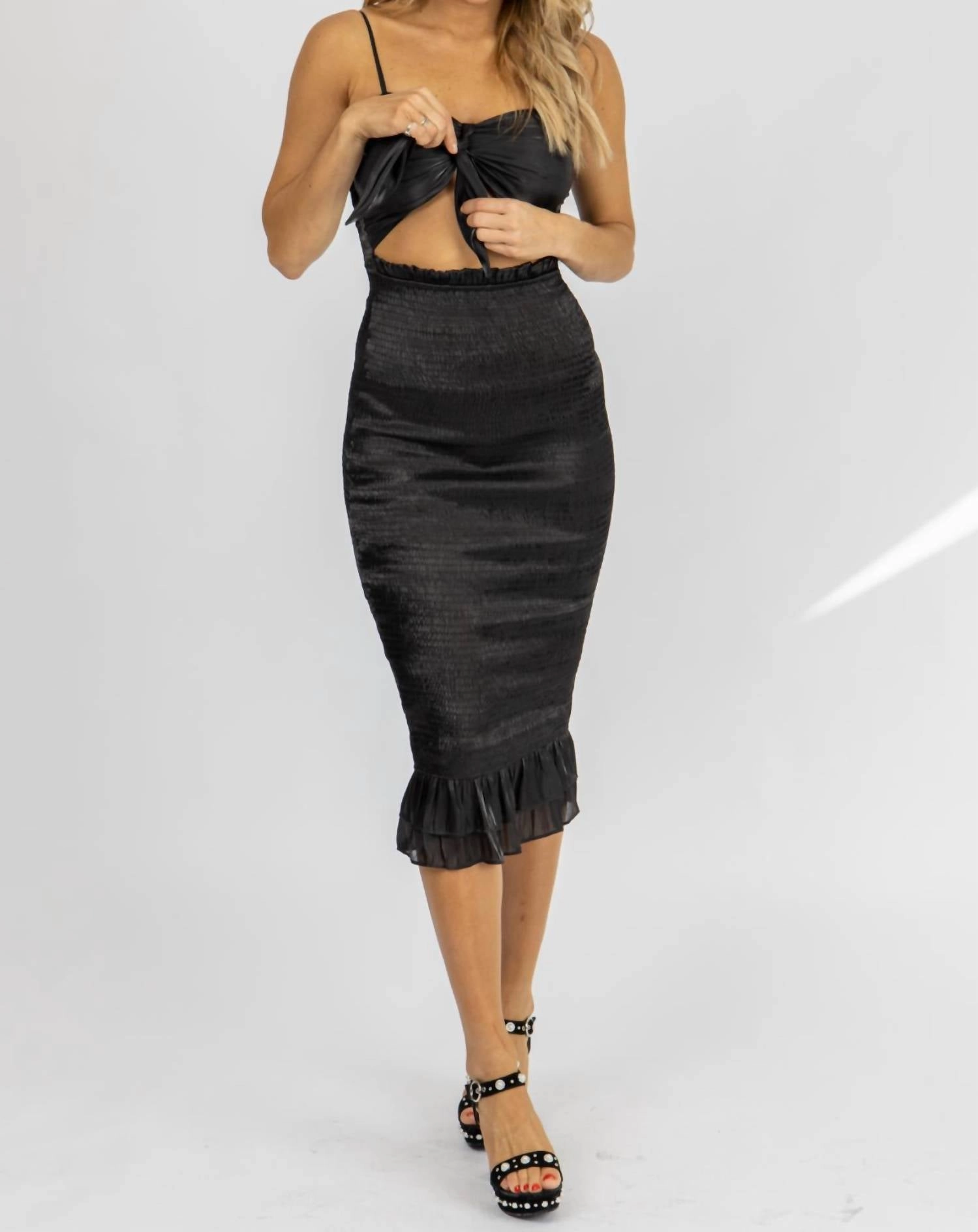 Silky Front Cutout Midi In Black