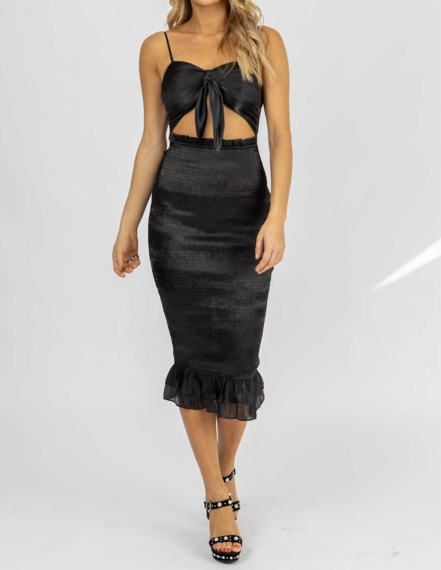 Silky Front Cutout Midi In Black