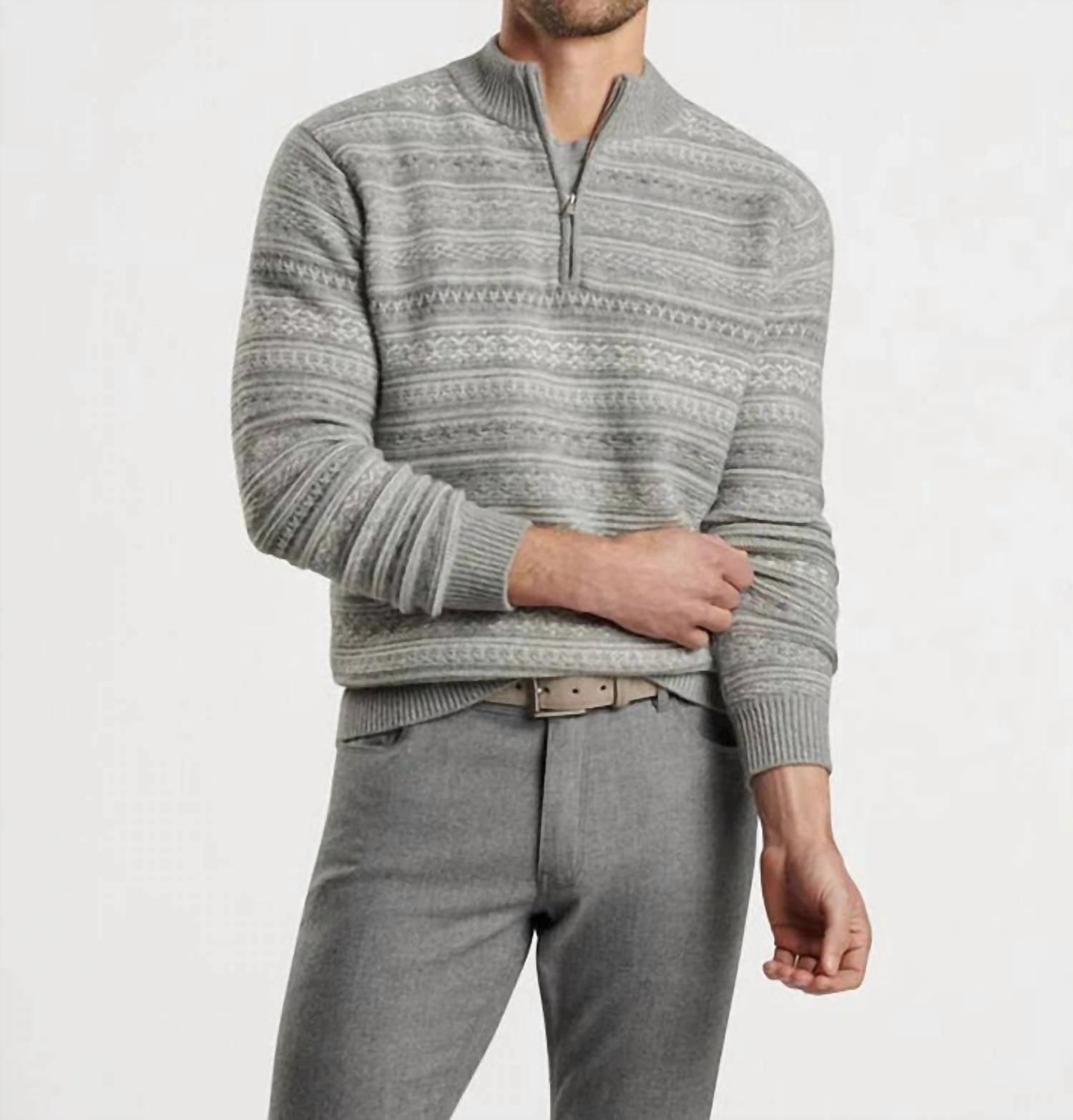 Silverton Jaquard 1/4 Zip Sweater In Gale Grey turtleneck sweaters sale