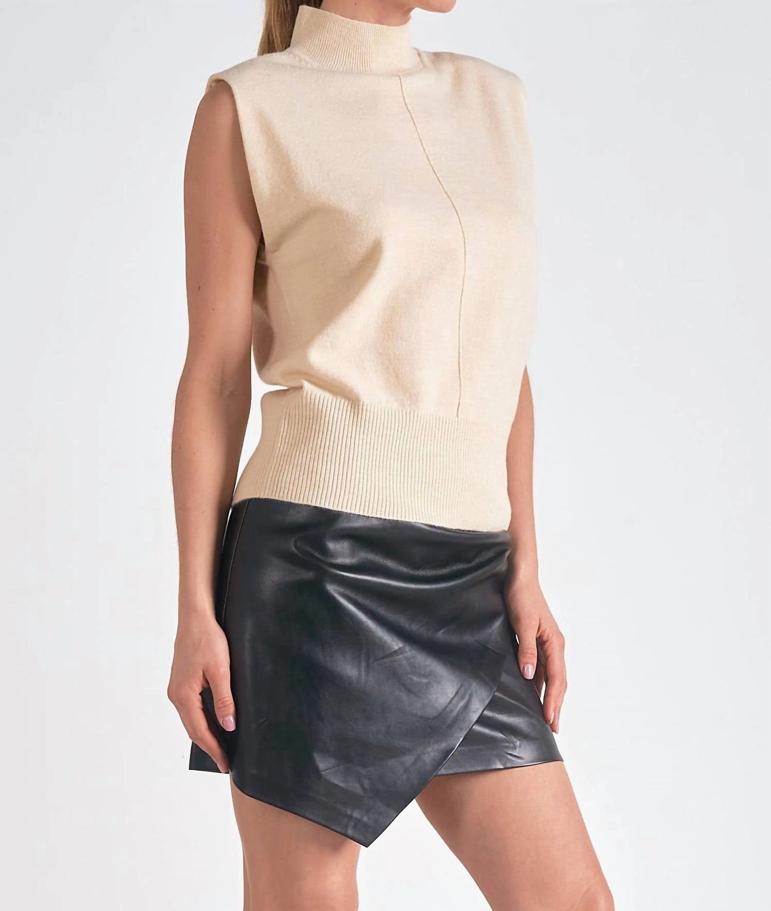 Sleeveless Mock Neck Sweater In Off-White