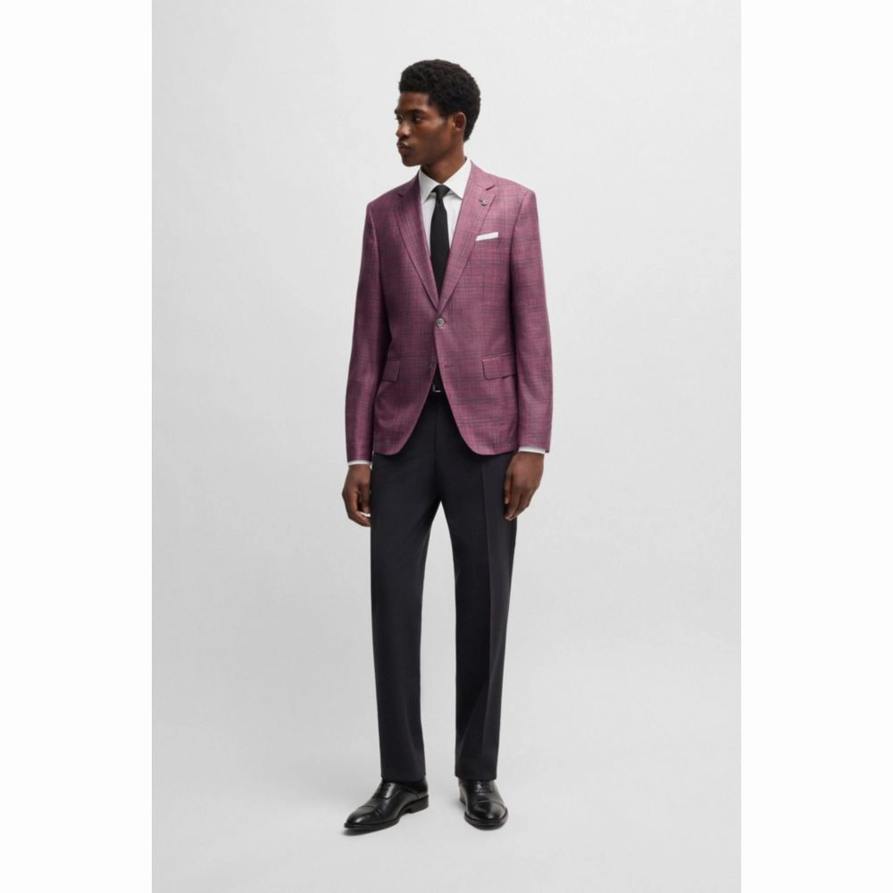 Slim-fit blazer in checked virgin wool, silk and linen
