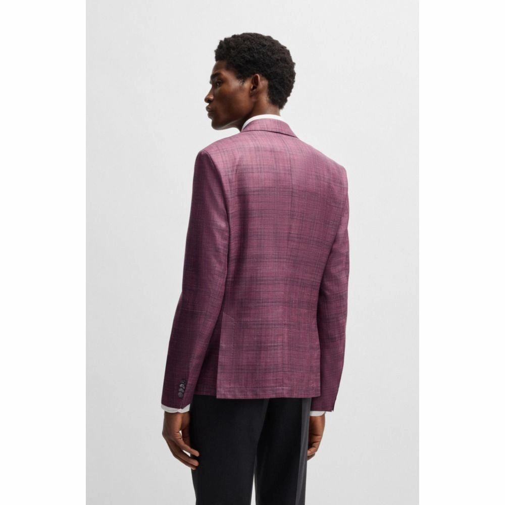 Slim-fit blazer in checked virgin wool, silk and linen