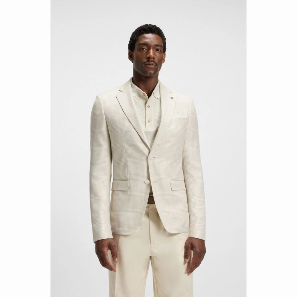 Slim-fit blazer in checked wool, silk and linen