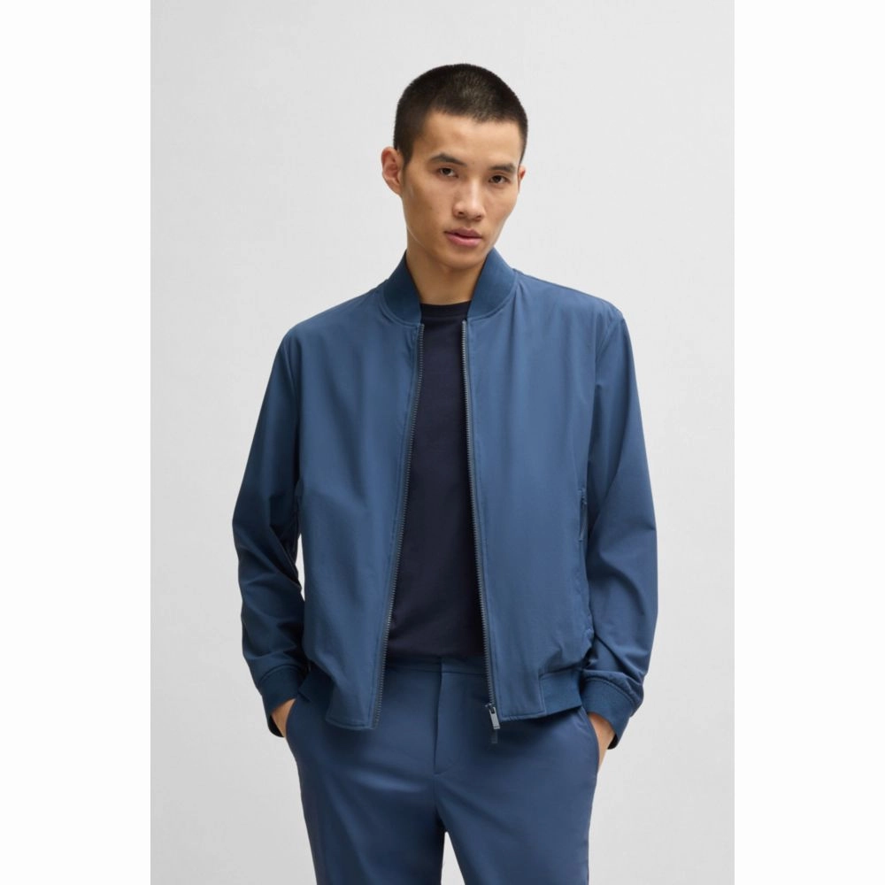 Slim-fit blouson jacket with knitted trims