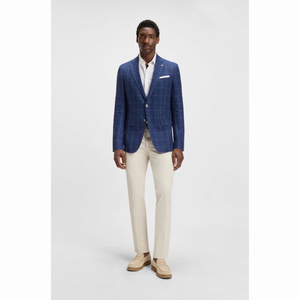 Slim-fit jacket in a checked linen blend
