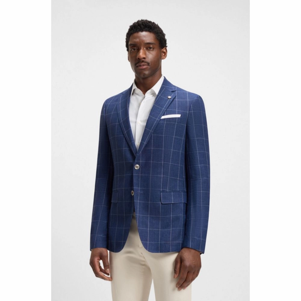 Slim-fit jacket in a checked linen blend