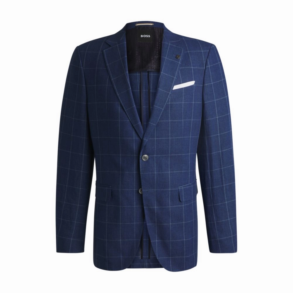 Slim-fit jacket in a checked linen blend