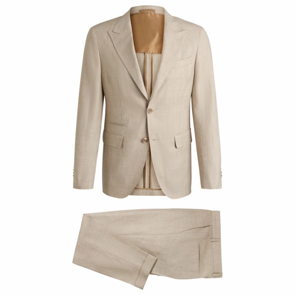 Slim-fit suit in checked linen, wool and silk