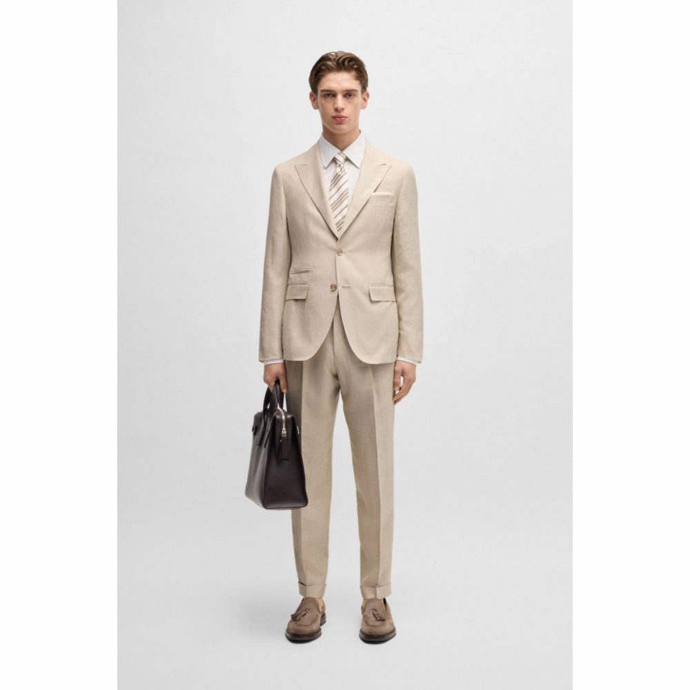 Slim-fit suit in checked linen, wool and silk