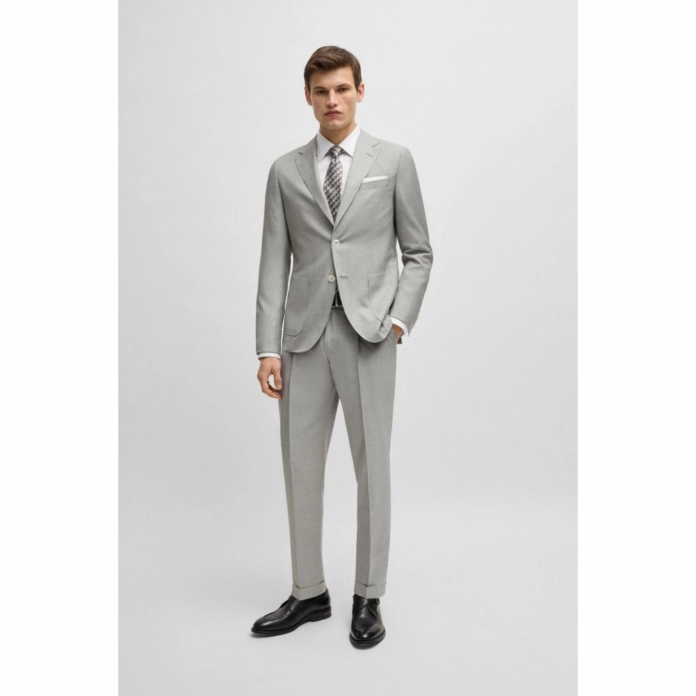 Slim-fit suit in micro-patterned wool and silk