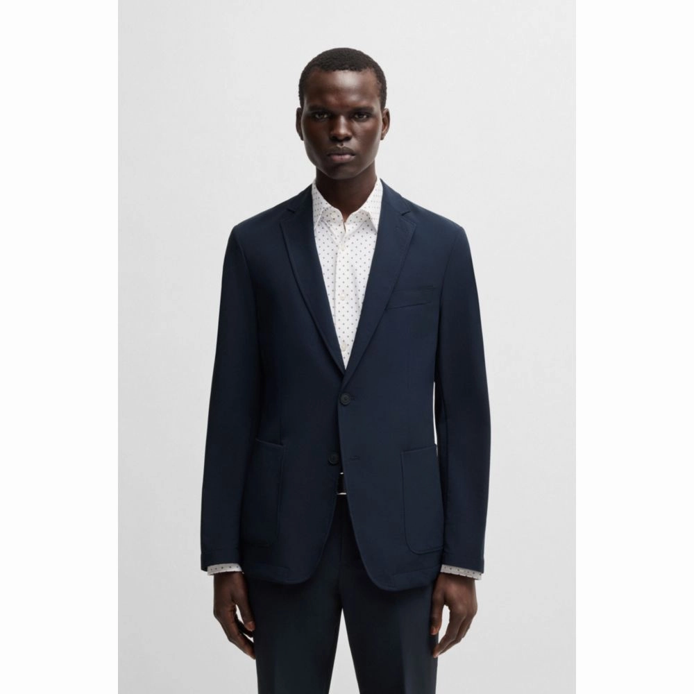 Slim-fit suit jacket in travel-friendly stretch softshell