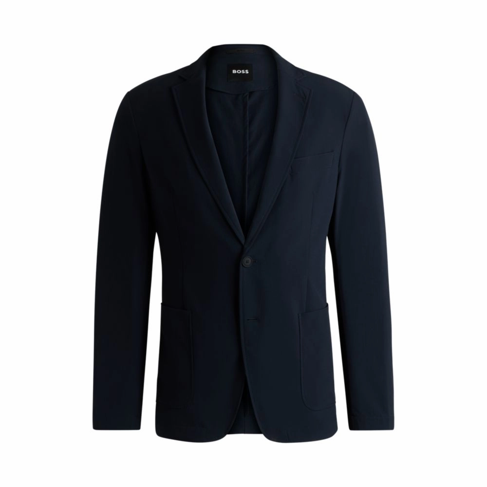 Slim-fit suit jacket in travel-friendly stretch softshell