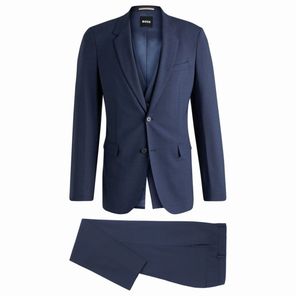 Slim-fit three-piece suit in checked stretch cloth